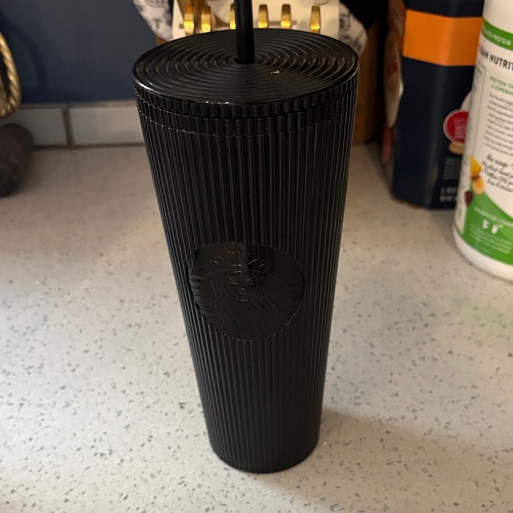 Starbucks Matte Black Tumbler with Lid and Straw